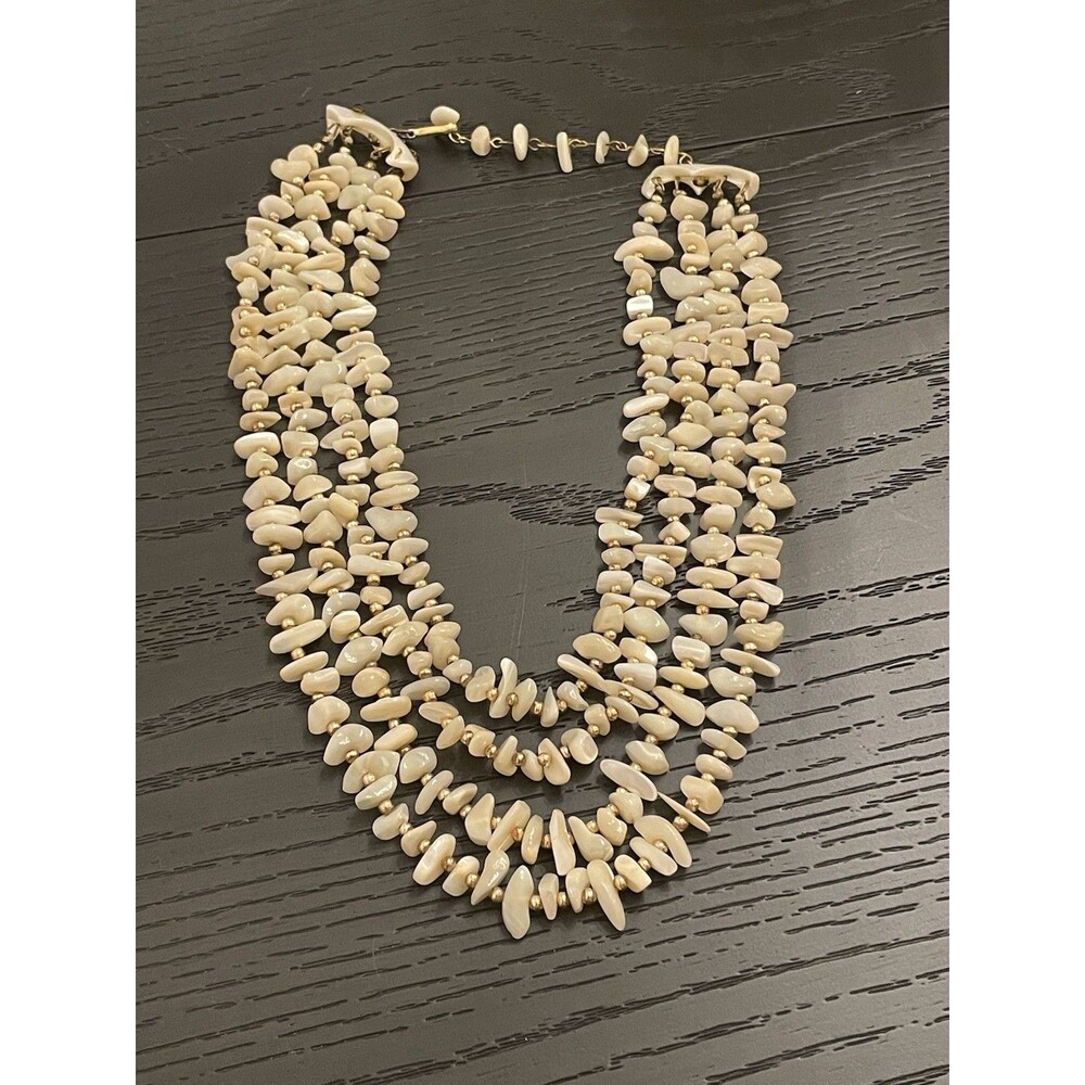 Vintage 4 Strand Necklace with Gold Seed Spacer Beads - Picture 6 of 8
